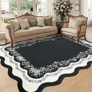 Washable Scalloped Area Rug, Non Slip Low Pile Floor Carpet, Indoor Foldable Bath Mat for Bedroom Hallway Kitchen Entryway Living Room - 1 of 4