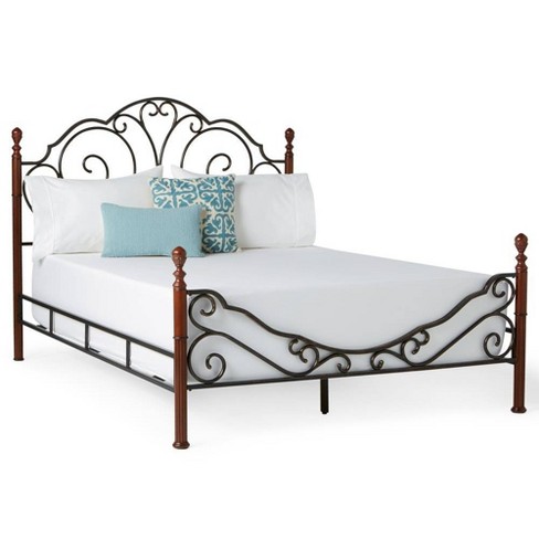 Metal Bed with Scroll Headboard, Dark Bronze - King