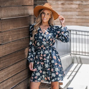 Women's Long Sleeve Elastic Waist Ditsy Floral Dress - Cupshe - 1 of 4