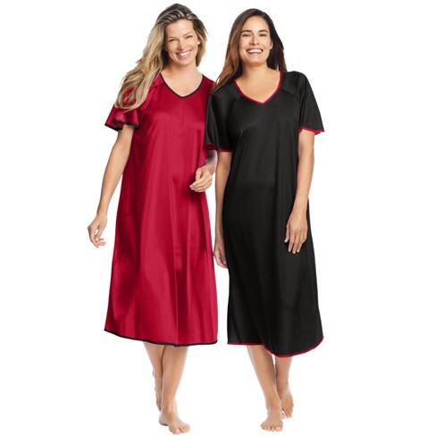 Only Necessities Women s Plus Size 2 pack Short Silky Gown L Classic Red Black Target