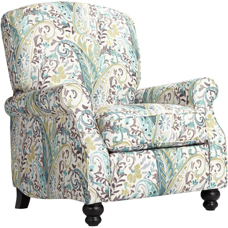 Elm Lane Ethel Skye Blue Paisley Patterned Recliner Chair Modern Armchair Comfortable Push Manual Reclining Footrest for Bedroom Living Room Reading, 1 of 10