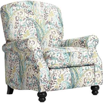 Elm Lane Ethel Skye Blue Paisley Patterned Recliner Chair Modern Armchair Comfortable Push Manual Reclining Footrest for Bedroom Living Room Reading