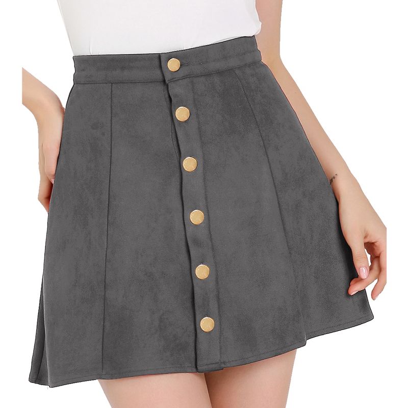 Allegra K Women's Faux Suede Button Front A-Line High Waisted Mini Short Skirt, 1 of 7
