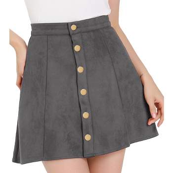 Allegra K Women's Faux Suede Button Front A-Line High Waisted Mini Short Skirt
