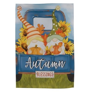 Slickblue "Autumn Blessings" Garden Flag – Vintage Blue Pickup, Sunflowers, Pumpkins, and Gnomes, 18" x 12.5" - 1 of 4
