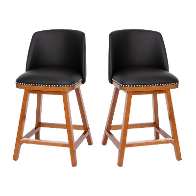 Emma and Oliver Upholstered Mid-Back Stools with Nailhead Accent Trim & Wood Frames