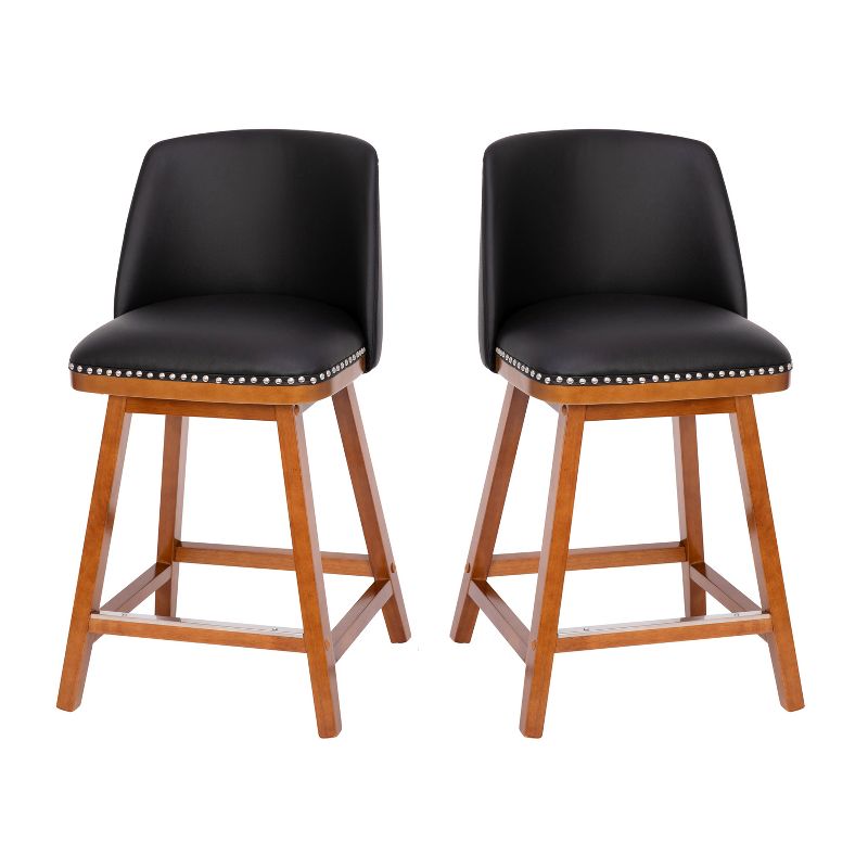 Emma and Oliver Upholstered Mid-Back Stools with Nailhead Accent Trim & Wood Frames, 1 of 10