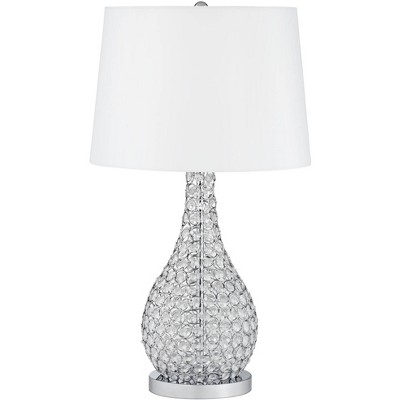 Possini Euro Design Modern Table Lamp 27" Tall Acrylic Beaded Silver Gourd White Drum Shade for Living Family Room Bedroom Bedside
