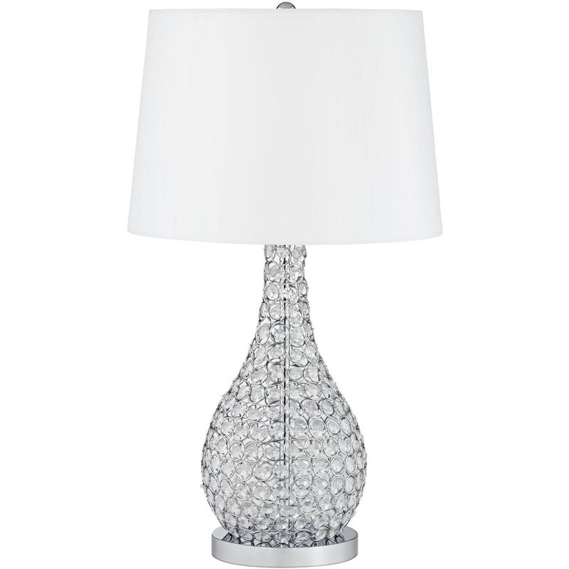 Possini Euro Design Modern Table Lamp 27" Tall Clear Acrylic Beaded Chrome White Drum Shade for Bedroom Living Room House Home Bedside Nightstand, 1 of 11