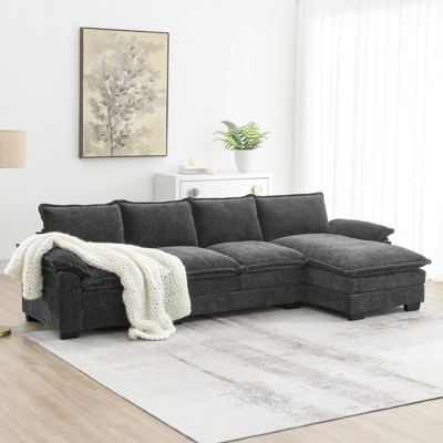 FONTOI Sofas, L-shaped Sofa with Double Seat Cushions, Reversible Sofa Couch with Side Storage Pockets for Living Room Office, Gray, 118"*33"*55"
