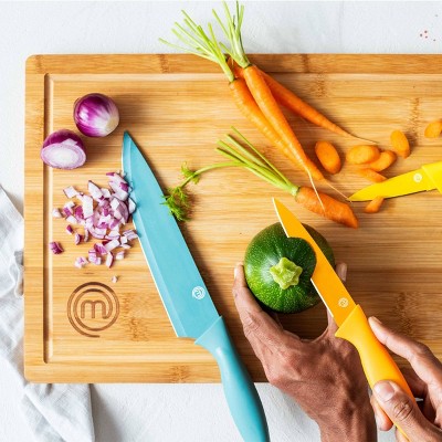 MasterChef 7pc Block Kitchen Knife Set with Nonstick Coated and Knife Holder Vivid Color Collection: Colorful Knives & Holder