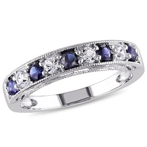 EVERLY JEWELRY | Sterling Silver 4/5 CT TGW Created Blue Sapphire Created White Sapphire Semi-Eternity Ring - 1 of 4