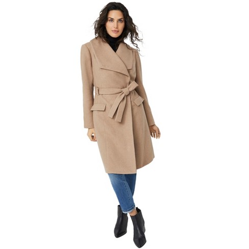 Ellos Women's Plus Size Wrap-collar Wool-blend Coat - 28, Brown : Target