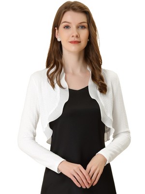 Allegra K Women's Elegant Ruffle Collar Crop Knit Open Front Shrug