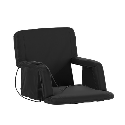 Foldable Bleacher Chair with 6 Reclining Positions and Padded Cushion-Black | Costway