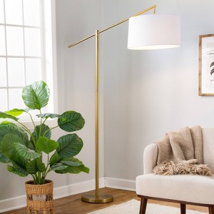 LumiSource Casper 69" Contemporary Metal Floor Lamp: Angular Body, Off-White Drum Shade, UL Listed - 1 of 4