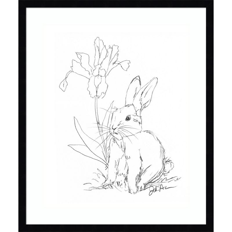 Amanti Art Bunny Sketch with Iris by Jodi Augustine Wood Framed Wall Art Print 21 in. x 25 in., 1 of 7