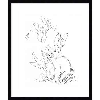 Amanti Art Bunny Sketch with Iris by Jodi Augustine Wood Framed Wall Art Print 21 in. x 25 in.