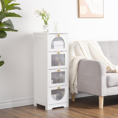 Small Bathroom Cabinet with Drawers, Freestanding Bathroom Floor Cabinet, 11.8 x 11.8 x 33.1 Inches Slim Storage Organizer, White