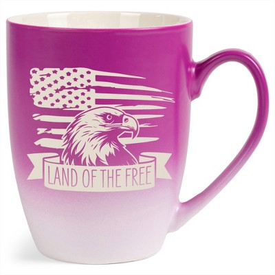 100 North United States of America 10 Ounce Pink and White Two Toned Ombre, Comfortably Fits Your Hands, Ceramic Tea Coffee Cup Mug, Land Of The Free