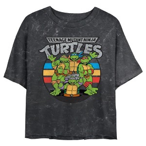 Juniors Womens Teenage Mutant Ninja Turtles Retro Striped Brothers Crop T-Shirt - 1 of 4