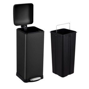 Slim Stainless Steel Step Trash Can - Rectangular Kitchen Garbage Bin with Soft-Close Lid, Anti-Fingerprint, Space-Saving for Small Spaces - 1 of 4