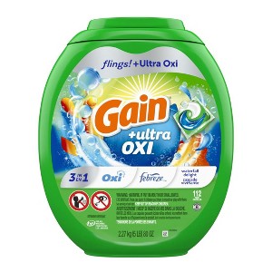 Gain Flings Ultra Oxi Laundry Detergent Pacs, 112 Count, Waterfall Delight Scent, 3-in-1, HE Compatible - 1 of 4