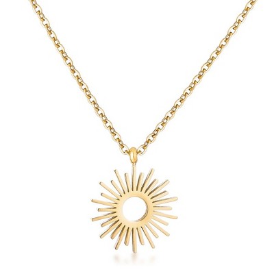 ShineHigh Elegant Sunburst Pendant Necklace in Goldtone or Silvertone Finish – Minimalist Celestial Jewelry with Dainty Cable Chain and Lobster Clasp
