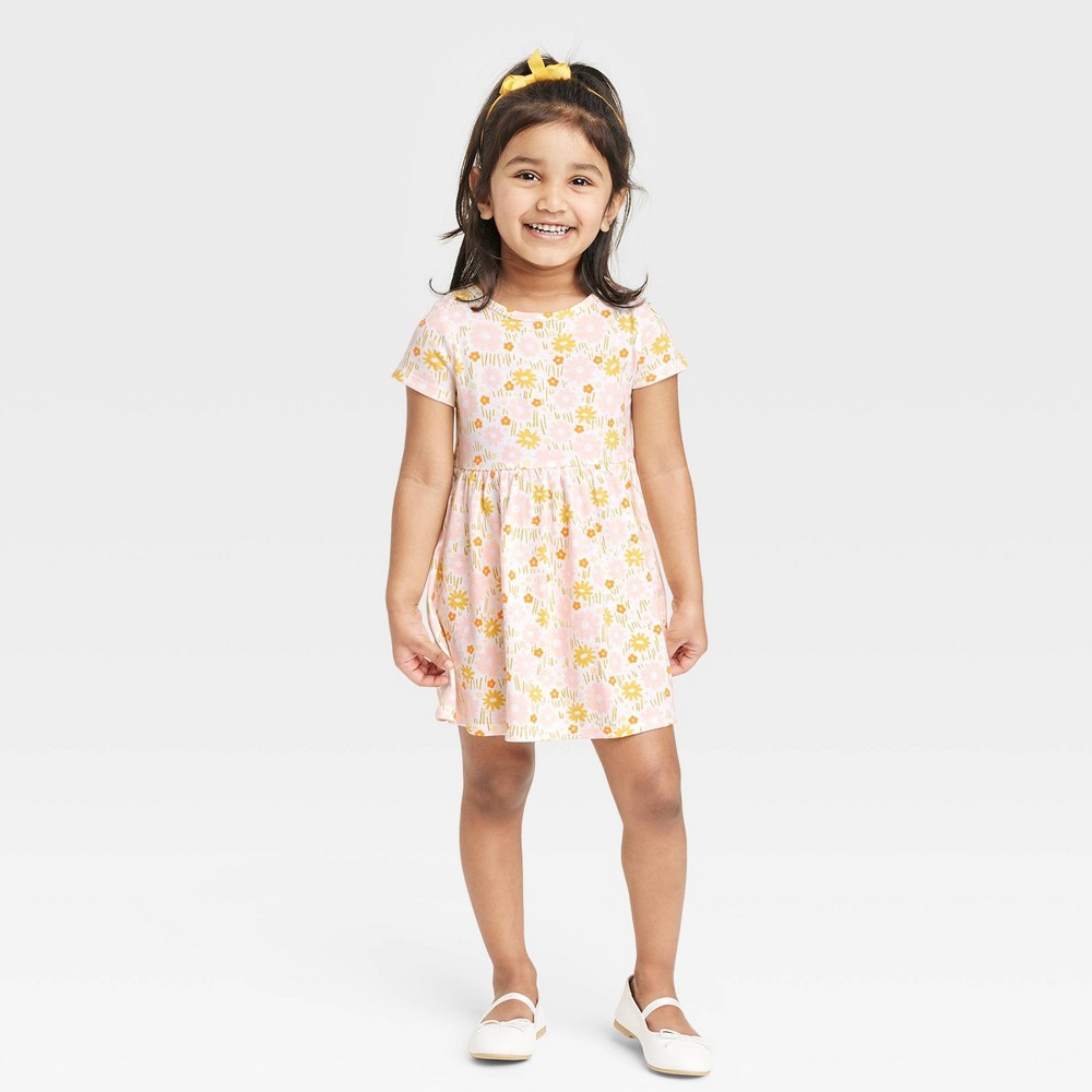 size 4T Toddler Girls' Floral Short Sleeve Dress - Cat & Jack Off-White 4T