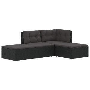 vidaXL Patio Lounge Set with Adjustable Corner Sofa - 4 Piece Black Poly Rattan Set with Thick Cushions and Weather-Resistant Frame - 1 of 4