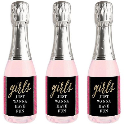 Big Dot of Happiness Girls Night Out - Mini Wine and Champagne Bottle Label Stickers - Bachelorette Party Favor Gift for Women and Men - Set of 16