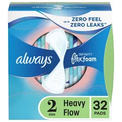 Always Infinity FlexFoam Pads without Wings - Super Absorbency - Unscented - Size 2 - 32ct