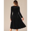 Allegra K Women's Square Neck Pocket High Waist Puff Long Sleeve Elegant Velvet Dresses - 3 of 4