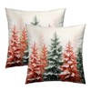 Christmas Pillow Covers 18x18 Inch Set of 2 Watercolor Red Green Xmas Pine Tree - 3 of 4