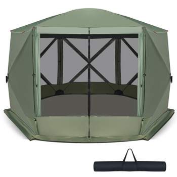 Costway 11.5 X 11.5 FT 6-Sided Pop-up Screen House Tent With 2 Wind Panels for Camping Coffee/Green