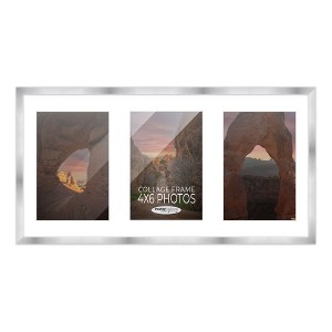 PosterPalooza | Stainless Steel Silver Wood Finish Collage Frame - White Mat, 20 Frame Sizes, UV Acrylic - 1 of 4