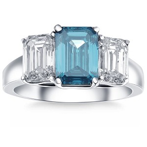 Pompeii3 4.50Ct Blue & White Emerald Cut Engagement Ring 14k White Gold Lab Created - Size 7 - 1 of 4