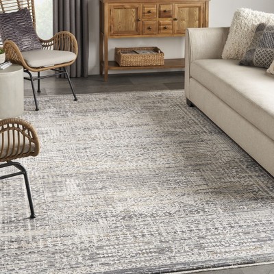 Ivory and Slate Floral Synthetic Rectangular Rug