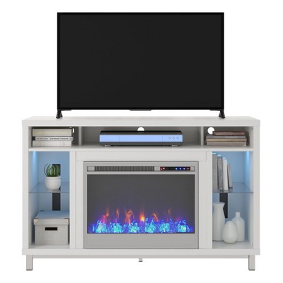 Modern White 55'' Fireplace TV Stand with Illuminated Shelves