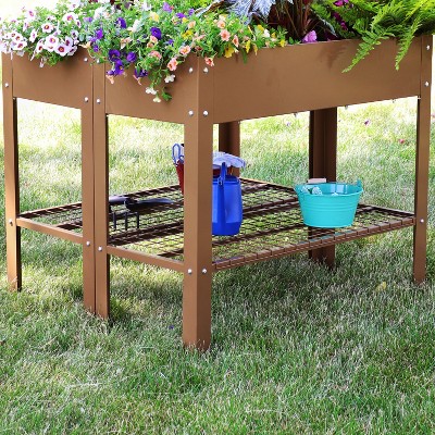 Sunnydaze Brown Galvanized Steel Raised Garden Bed Set with Mesh Shelf