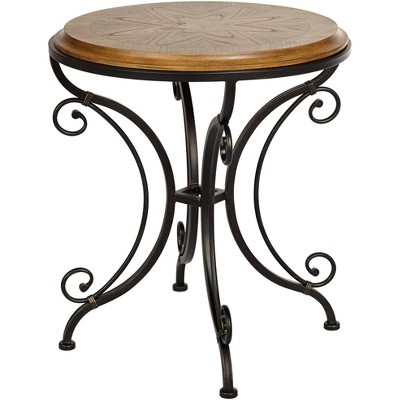 Kensington Hill Leda 22 1/4" Wide Gold Brushed Black Round Accent Table