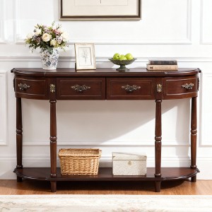 Hostack 52'' Retro Curved Wood Console Table with Open Shelf and 2 Drawers for Living Room and Hallway, Espresso - 1 of 4