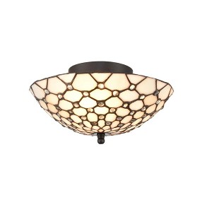 Claxy Tiffany Stained Glass Semi Flush Ceiling Light Antique Brass Shade - 1 of 4