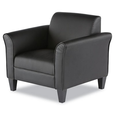 Classic Black Leather Club Chair with Wood Pyramid Legs