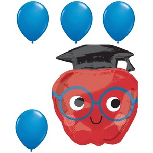 LOONBALLOON Shape Graduation Future Dreams Apple Balloon - Perfect Graduation Décor with 4 Blue Latex Balloons Set - 1 of 1
