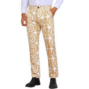 INSPIRE CHIC Men's Flat Front Retro Paisley Floral Print Pants - 1 of 4