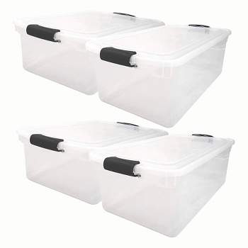 Homz Multipurpose 64 Quart Clear Storage Container Tote Bins with Secure Latching Lids for Home or Office Organization (4 Pack)