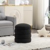 18.50"Soft Boucle Round Ottoman Footrest Stool,Black - 2 of 4