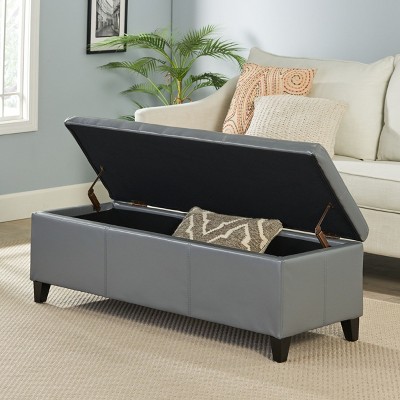 NicBex Rectangular PU Leather Storage Ottoman Bench,Upholstered Storage Ottoman with Stitched Details,Storage Bench for Living Room,Bedroom