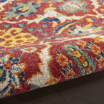 Allur Red Multicolor Floral Synthetic 27" Area Rug